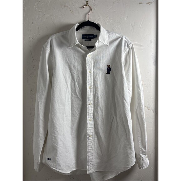 Ralph Lauren Polo Bear Oxford Button-Down Shirt Size L White Cotton Embroider